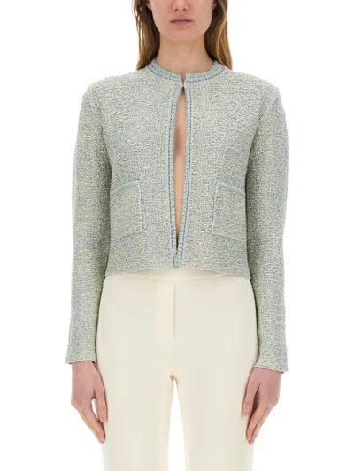 Fabiana Filippi Cropped Textured Tweed Cardigan In Green