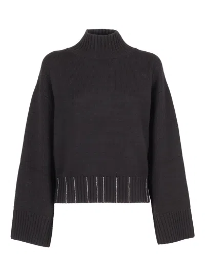 Fabiana Filippi Cropped Turtleneck Sweater In Fine Merino Wool In Black