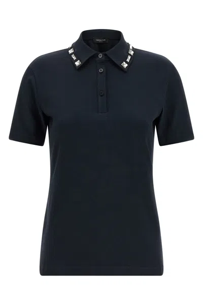 Fabiana Filippi Polo Shirt Crystal Trimmed Collar Short Sleeves In Blue