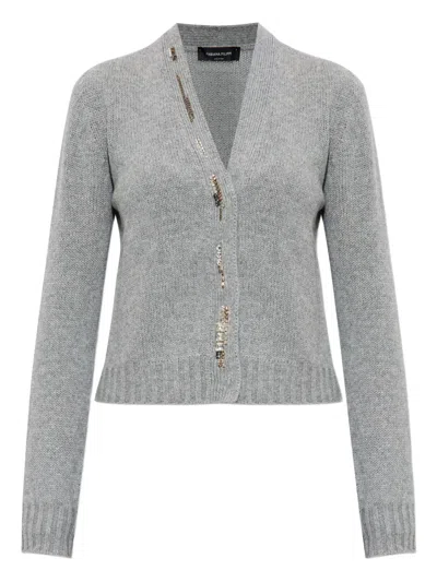 Fabiana Filippi Crystal-embellished Knit Cardigan In Gray