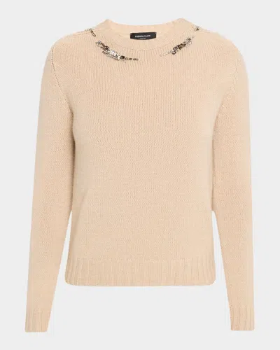 Fabiana Filippi Crystal-embellished Crewneck Knit Sweater In Pink