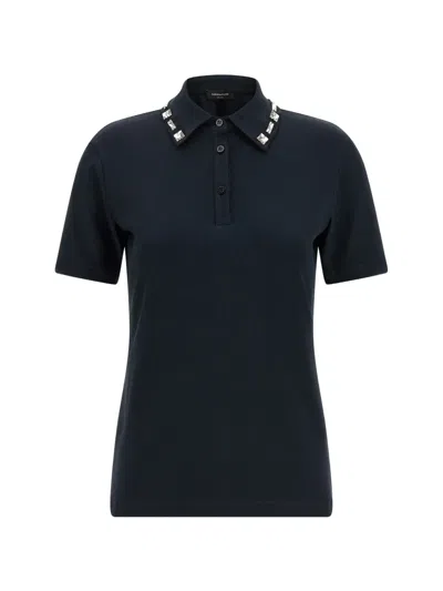 Fabiana Filippi Polo Shirt Crystal Trimmed Collar Short Sleeves In Blue