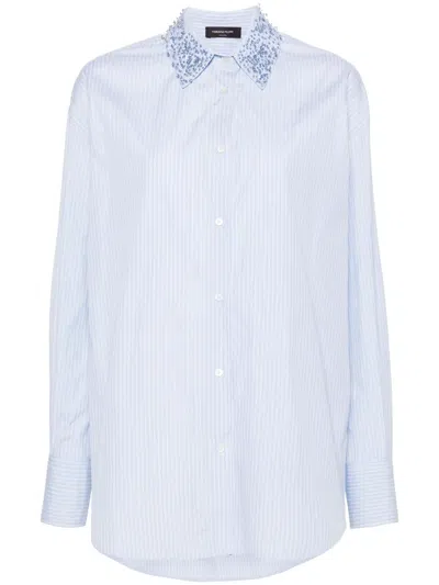 Fabiana Filippi Crystal-embellished Striped Shirt In Blue