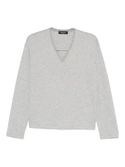 Fabiana Filippi Crystal-embellished V-neck T-shirt In Gray