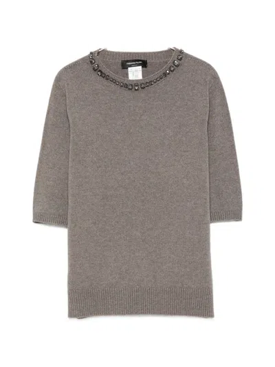 Fabiana Filippi Crystal-embellished Crewneck Sweater In Grey