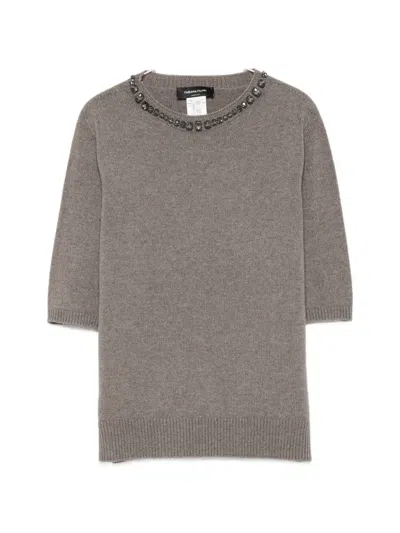 Fabiana Filippi Crystal-embellished Short-sleeve Sweater In Gray