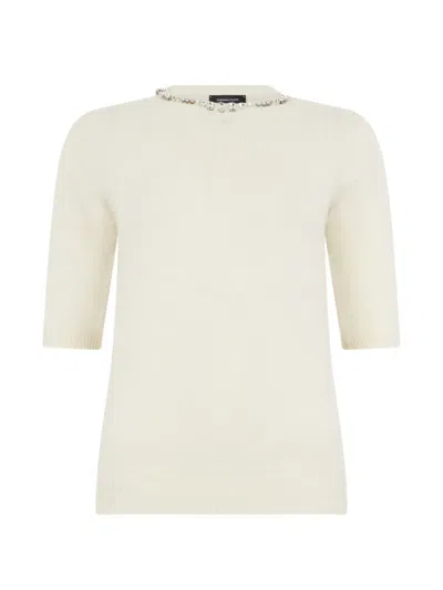 Fabiana Filippi Crystal-embellished Short-sleeve Sweater In Neutral