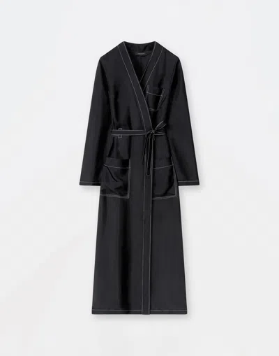 Fabiana Filippi Cupro Dressing Gown Dress With Contrast Stitching In Black