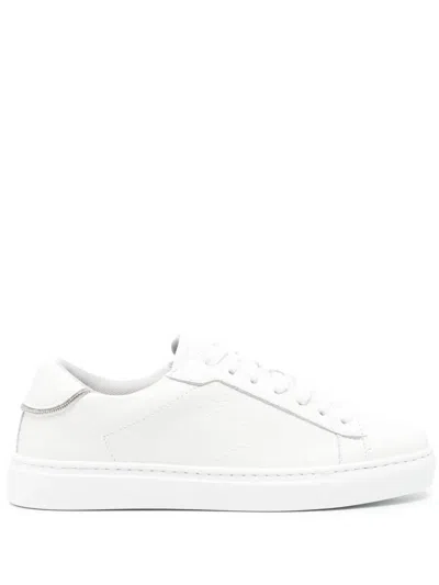 Fabiana Filippi Lace-up Leather Sneakers With Shiny Accents In White