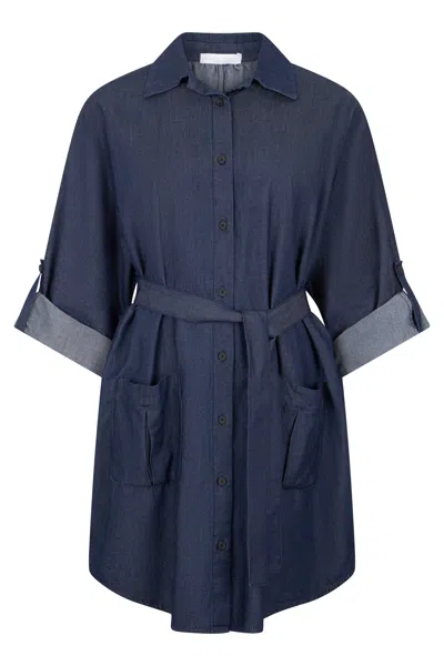 Fabiana Filippi Dark Blue Dress With Belt, Minimal And Versatile.