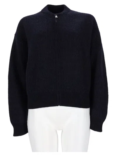 Fabiana Filippi Dark Blue Knitted Sweater With Ribbed Texture And Fitted Hem In Black