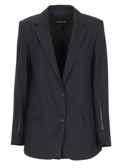 Fabiana Filippi Dark Blue Lightpoint Detail Blazer In Black