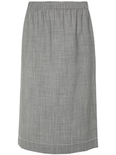 Fabiana Filippi Decorative-stitching Chambray Skirt In Grey