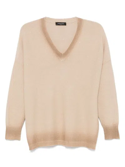 Fabiana Filippi Deep V-neck Beige Sweatshirt With Relaxed Fit In Neutral