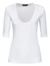 Fabiana Filippi Deep V-neck T-shirt With Three-quarter Sleeves In White