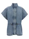 Fabiana Filippi Marbled Denim Cape With Adjustable Drawstring In Blue