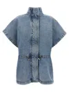 Fabiana Filippi Marbled Denim Cape With Adjustable Drawstring In Blue