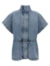 Fabiana Filippi Marbled Denim Cape With Adjustable Drawstring In Light Blue