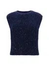 Shop Fabiana Filippi Diamond Stitch Top In Blu Notte