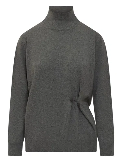 Fabiana Filippi Diamond Thread Draping Sweater In Gray