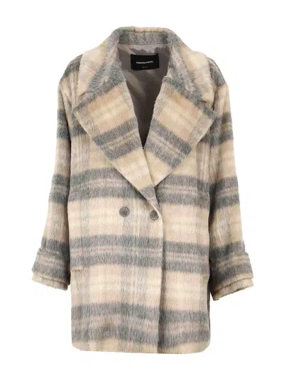 FABIANA FILIPPI DOUBLE-BREASTED GRAY PINK CHECKED COAT
