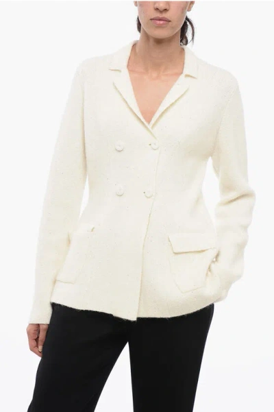 Fabiana Filippi Double-breasted Slim Fit Knitted Blazer With Sequines In Neutral