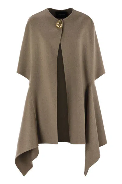 Fabiana Filippi Double Cashemere Coat With Jewelled Button In Brown