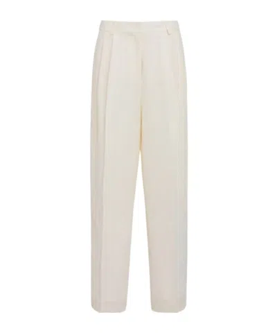 Fabiana Filippi Double-pleated Viscose And Linen Blend Wide-leg Pants In White