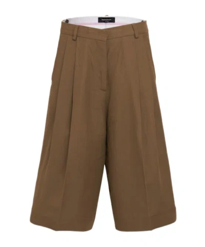 Fabiana Filippi Double-pleated Viscose And Linen Blend Wide-leg Shorts In Brown