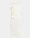 Fabiana Filippi Draped Asymmetric Enver Satin Midi Dress In White