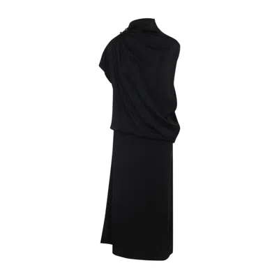 Fabiana Filippi Draped Black Dress With High Neckline And Asymmetrical Design