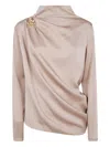 Fabiana Filippi Enver Satin Long Sleeve Top With Pepita In Neutral
