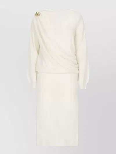 Fabiana Filippi Draped Long Sleeve Knee Length Dress In White