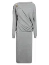 Fabiana Filippi Draped Long-sleeve Midi Dress In Gray