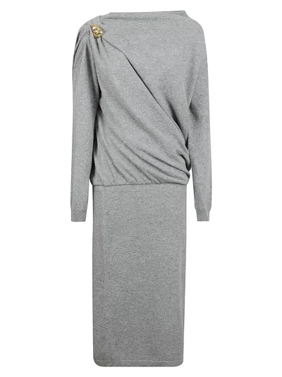 Fabiana Filippi Draped Long-sleeve Midi Dress In Gray