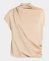 Fabiana Filippi Draped Mock-neck Enver Satin Top In Brown