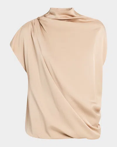 Fabiana Filippi Draped Mock-neck Enver Satin Top In Brown