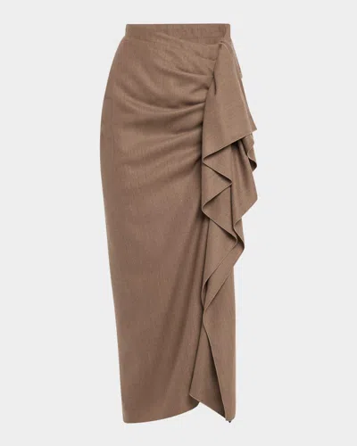 Fabiana Filippi Draped Pinstripe Midi Skirt In Brown
