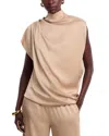 Fabiana Filippi Draped Mock-neck Enver Satin Top In Brown