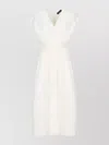 Fabiana Filippi Draped Waist Sleeveless V Neck Midi Dress In White
