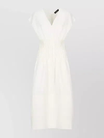 FABIANA FILIPPI DRAPED WAIST SLEEVELESS V NECK MIDI DRESS
