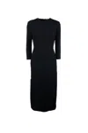 Fabiana Filippi Sleeve Crew Neck Midi Dress With Slit In Black