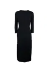 Fabiana Filippi Sleeve Crew Neck Midi Dress With Slit In Black