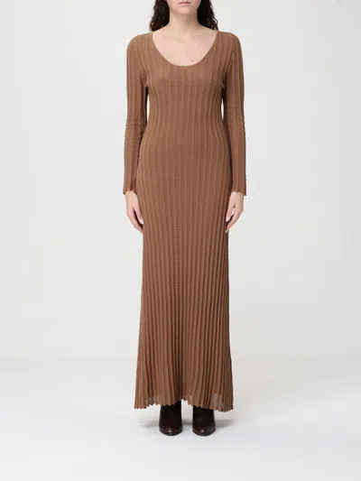 Fabiana Filippi Ribbed-knit Cotton Maxi Dress In Brown
