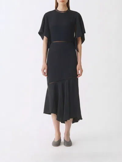 Fabiana Filippi Dress Ruffle Detail Asymmetrical Hem Round Neckline In Blue