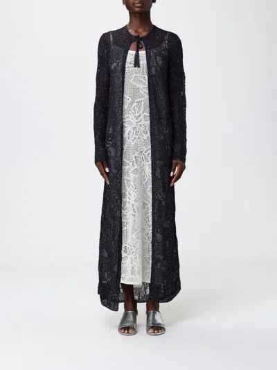 Fabiana Filippi Open-knit Tie-fastening Long Cardigan In Animal Print