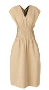 Fabiana Filippi Linen Dress With Gathered Waistline And V-neckline In Neutral