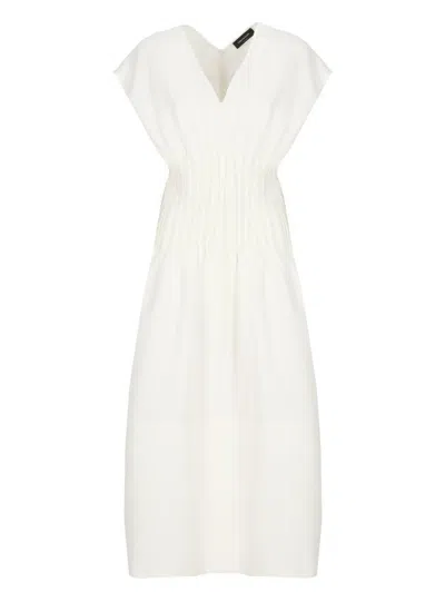 Fabiana Filippi Draped Waist Sleeveless V Neck Midi Dress In White