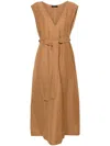 Fabiana Filippi Belted V-neck Midi Dress In Beige