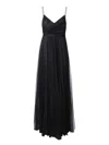 Fabiana Filippi Pleated Tulle Long Black Dress In Black